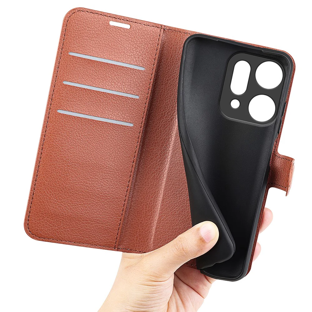 For Oppo Reno14 Pro 5G (China) / Oppo Reno14 Pro 5G (Global) Case Litchi Texture Shockproof Leather Wallet Phone Cover - Brown - Image 4