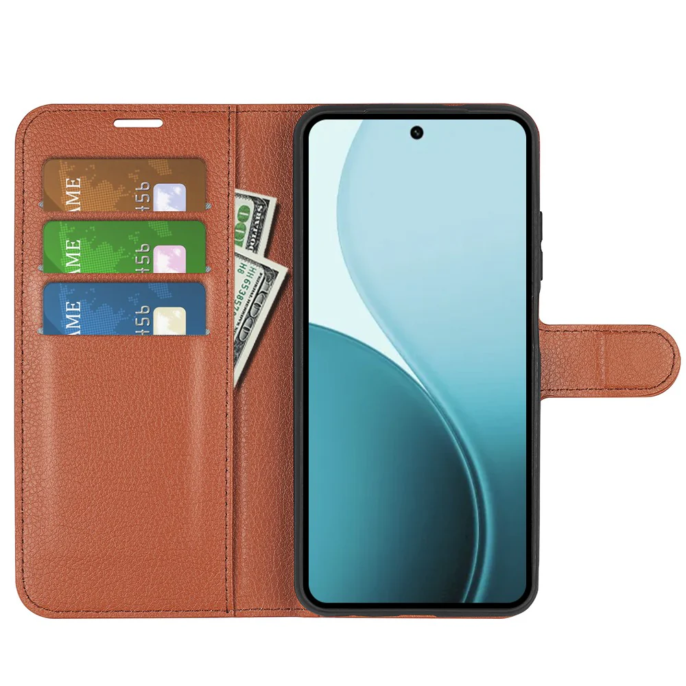 For Oppo Reno14 Pro 5G (China) / Oppo Reno14 Pro 5G (Global) Case Litchi Texture Shockproof Leather Wallet Phone Cover - Brown - Image 5