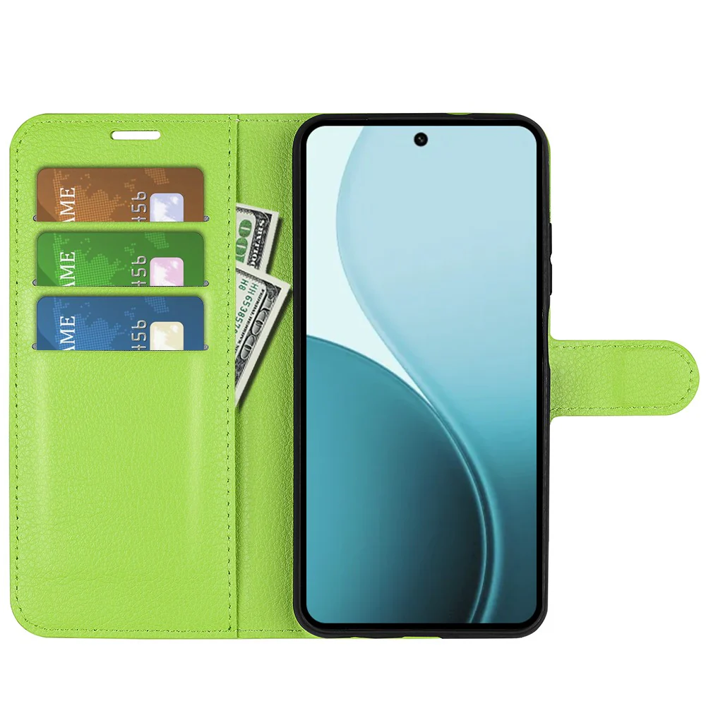 For Oppo Reno14 Pro 5G (China) / Oppo Reno14 Pro 5G (Global) Case Litchi Texture Shockproof Leather Wallet Phone Cover - Green - Image 5