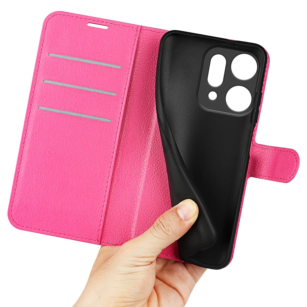 For Oppo Reno14 Pro 5G (China) / Oppo Reno14 Pro 5G (Global) Case Litchi Texture Shockproof Leather Wallet Phone Cover - Rose Red - Image 4