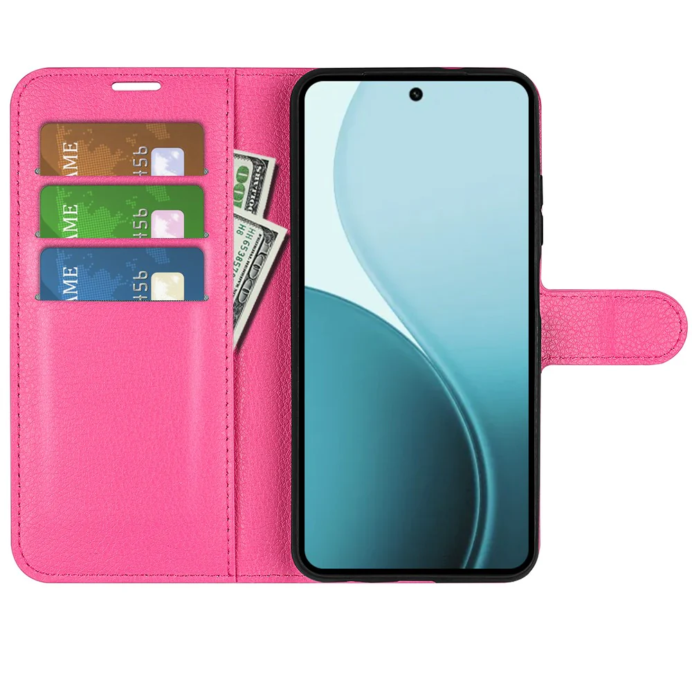 For Oppo Reno14 Pro 5G (China) / Oppo Reno14 Pro 5G (Global) Case Litchi Texture Shockproof Leather Wallet Phone Cover - Rose Red - Image 5