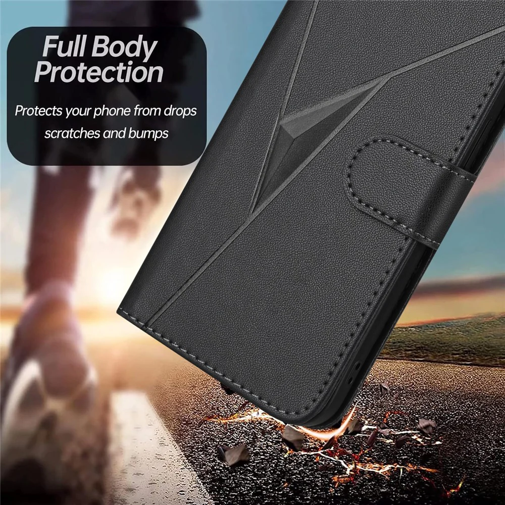 For Oppo Reno14 Pro 5G (China) / Oppo Reno14 Pro 5G (Global) Case Triangle Imprint Leather Phone Cover with Lanyard - Black - Image 5
