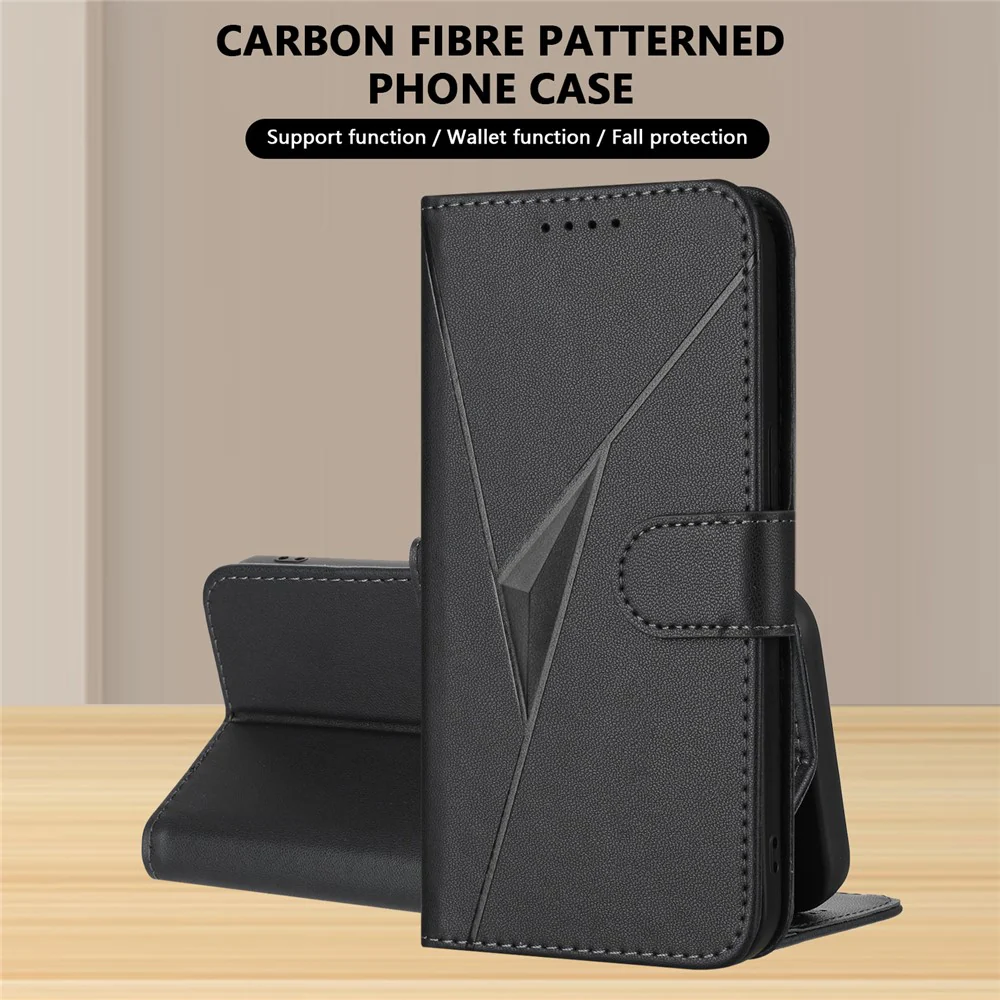 For Oppo Reno14 Pro 5G (China) / Oppo Reno14 Pro 5G (Global) Case Triangle Imprint Leather Phone Cover with Lanyard - Black - Image 6