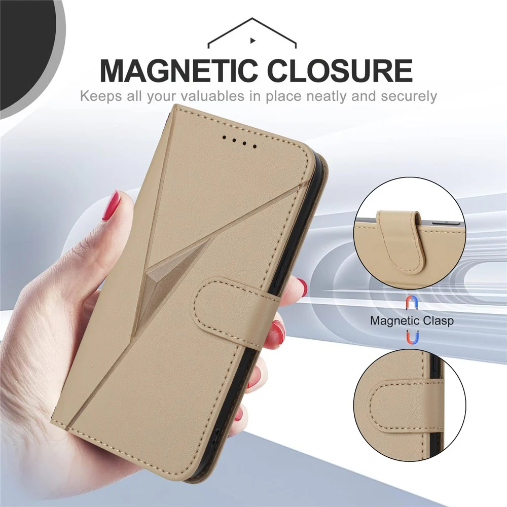 For Oppo Reno14 Pro 5G (China) / Oppo Reno14 Pro 5G (Global) Case Triangle Imprint Leather Phone Cover with Lanyard - Golden - Image 2