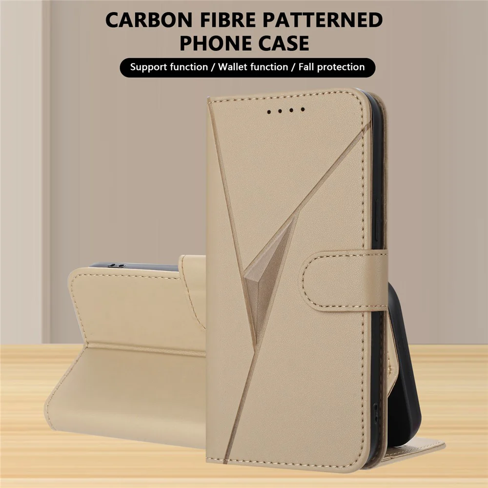 For Oppo Reno14 Pro 5G (China) / Oppo Reno14 Pro 5G (Global) Case Triangle Imprint Leather Phone Cover with Lanyard - Golden - Image 6