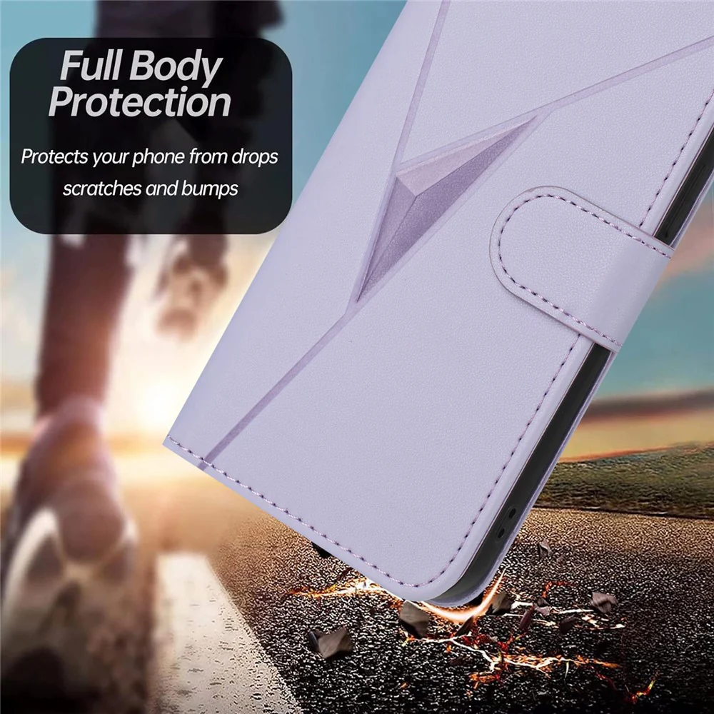 For Oppo Reno14 Pro 5G (China) / Oppo Reno14 Pro 5G (Global) Case Triangle Imprint Leather Phone Cover with Lanyard - Light Purple - Image 5