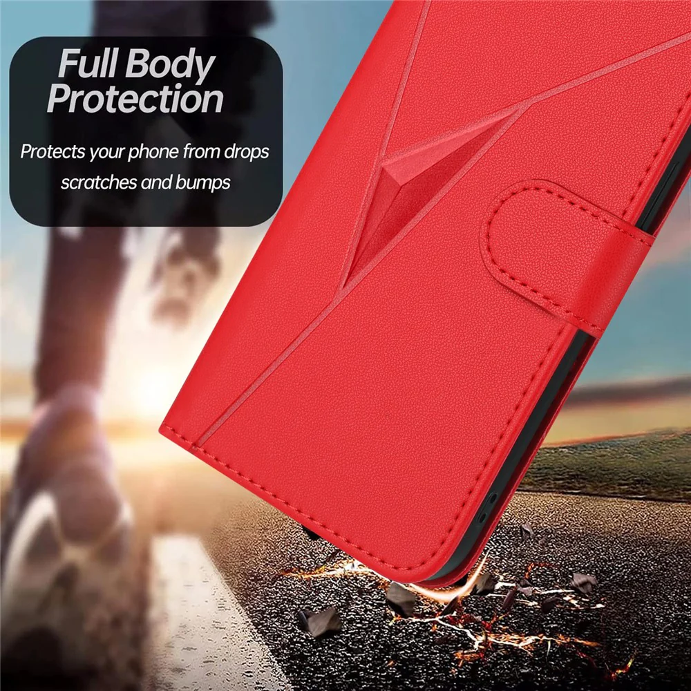 For Oppo Reno14 Pro 5G (China) / Oppo Reno14 Pro 5G (Global) Case Triangle Imprint Leather Phone Cover with Lanyard - Red - Image 5
