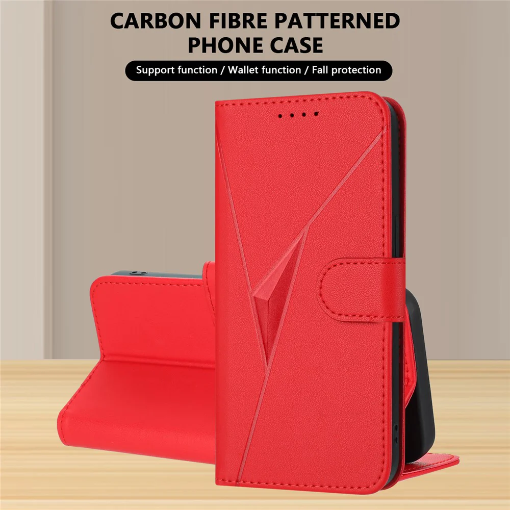 For Oppo Reno14 Pro 5G (China) / Oppo Reno14 Pro 5G (Global) Case Triangle Imprint Leather Phone Cover with Lanyard - Red - Image 6