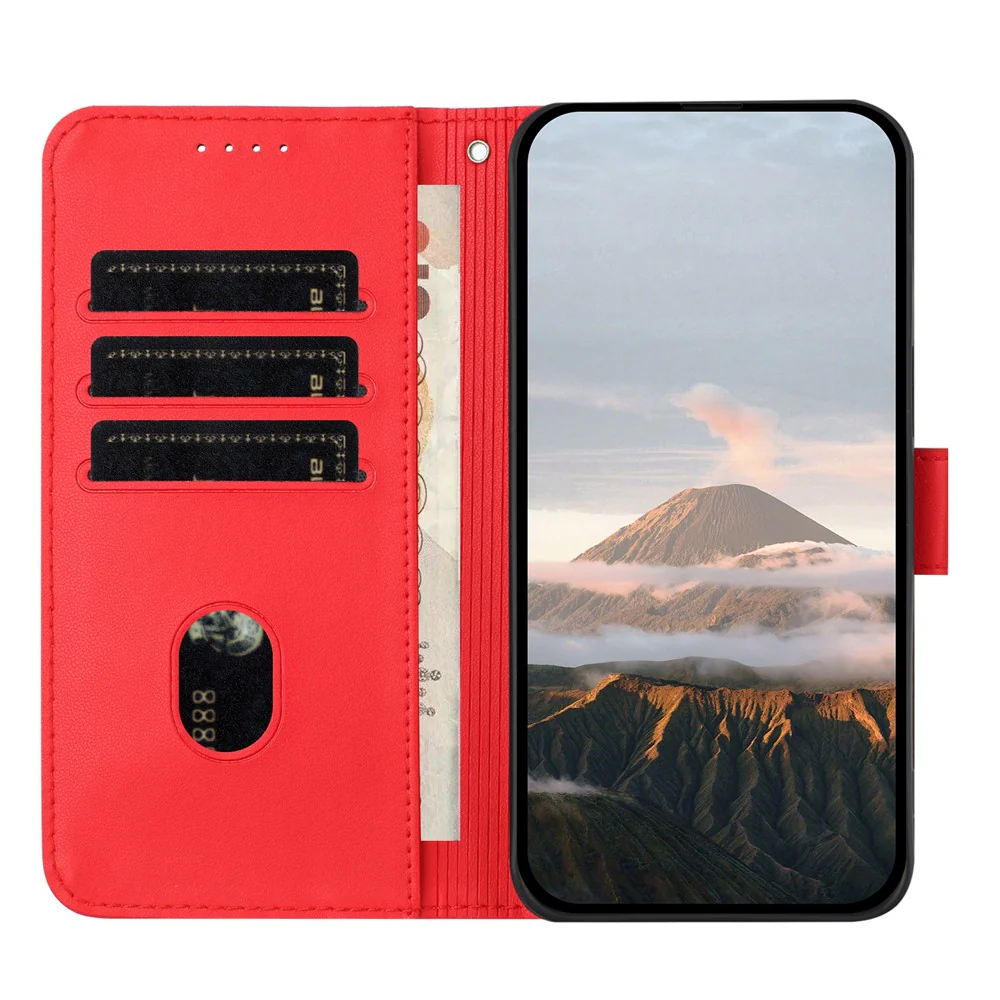 For Oppo Reno14 Pro 5G (China) / Oppo Reno14 Pro 5G (Global) Case Triangle Imprint Leather Phone Cover with Lanyard - Red - Image 7