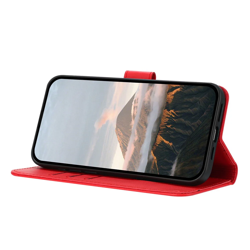 For Oppo Reno14 Pro 5G (China) / Oppo Reno14 Pro 5G (Global) Case Triangle Imprint Leather Phone Cover with Lanyard - Red - Image 8