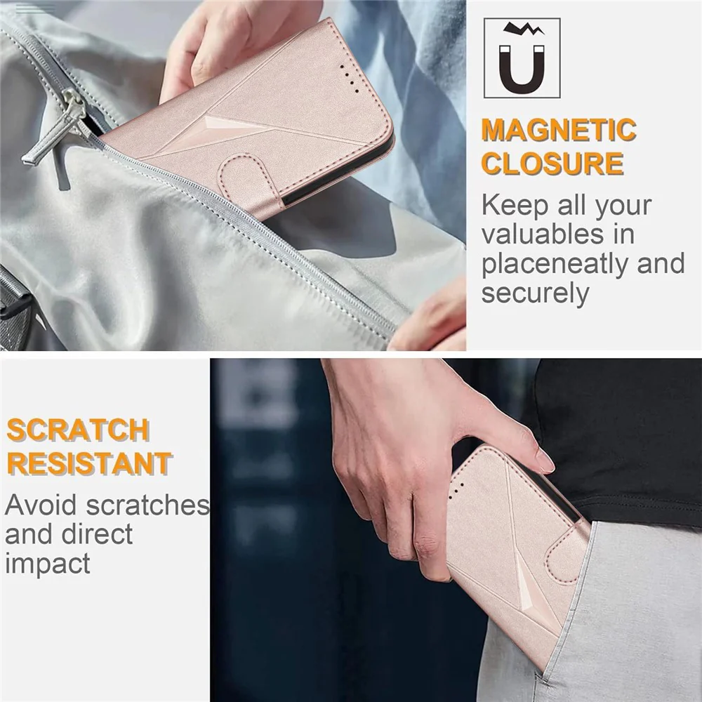 For Oppo Reno14 Pro 5G (China) / Oppo Reno14 Pro 5G (Global) Case Triangle Imprint Leather Phone Cover with Lanyard - Rose Gold - Image 4