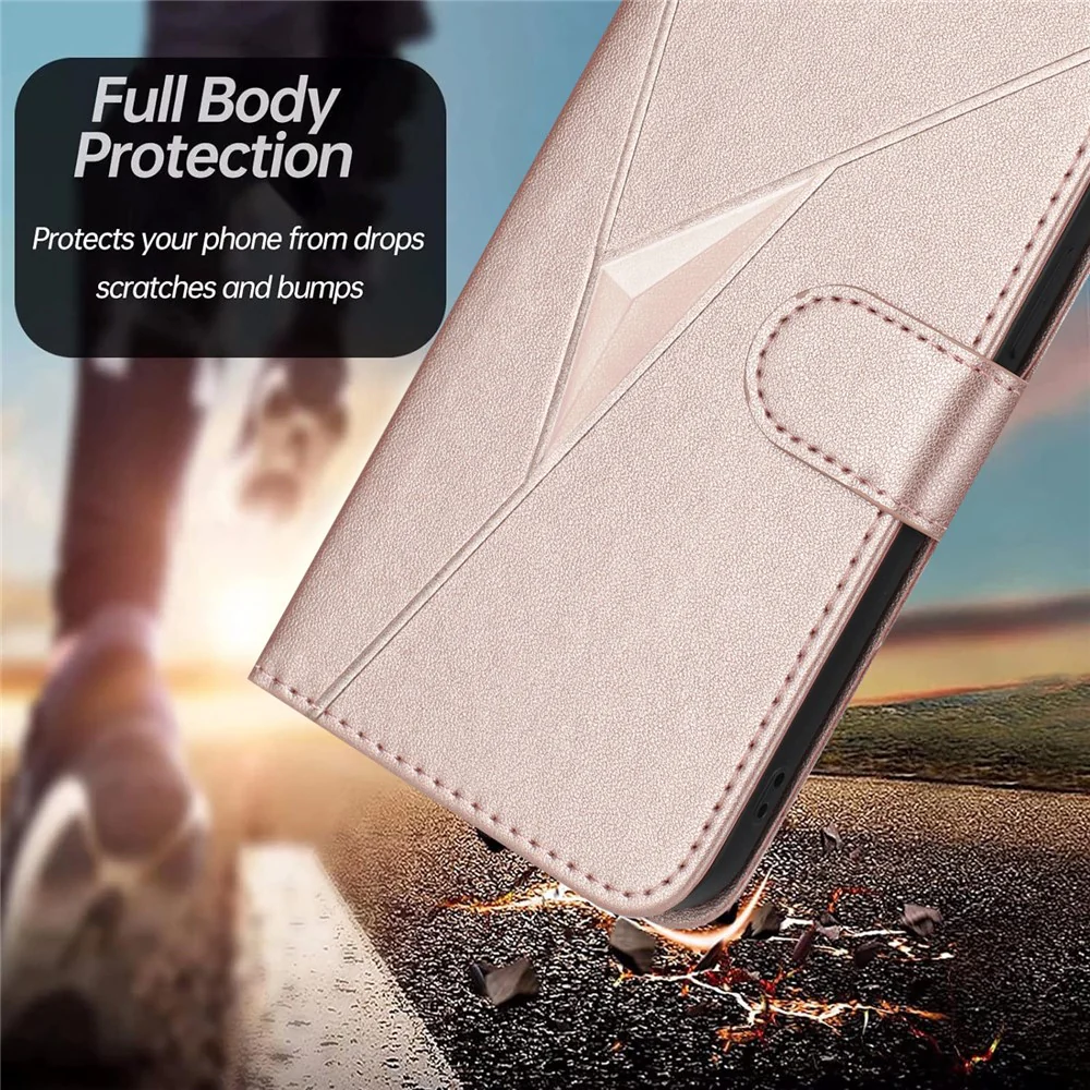 For Oppo Reno14 Pro 5G (China) / Oppo Reno14 Pro 5G (Global) Case Triangle Imprint Leather Phone Cover with Lanyard - Rose Gold - Image 5