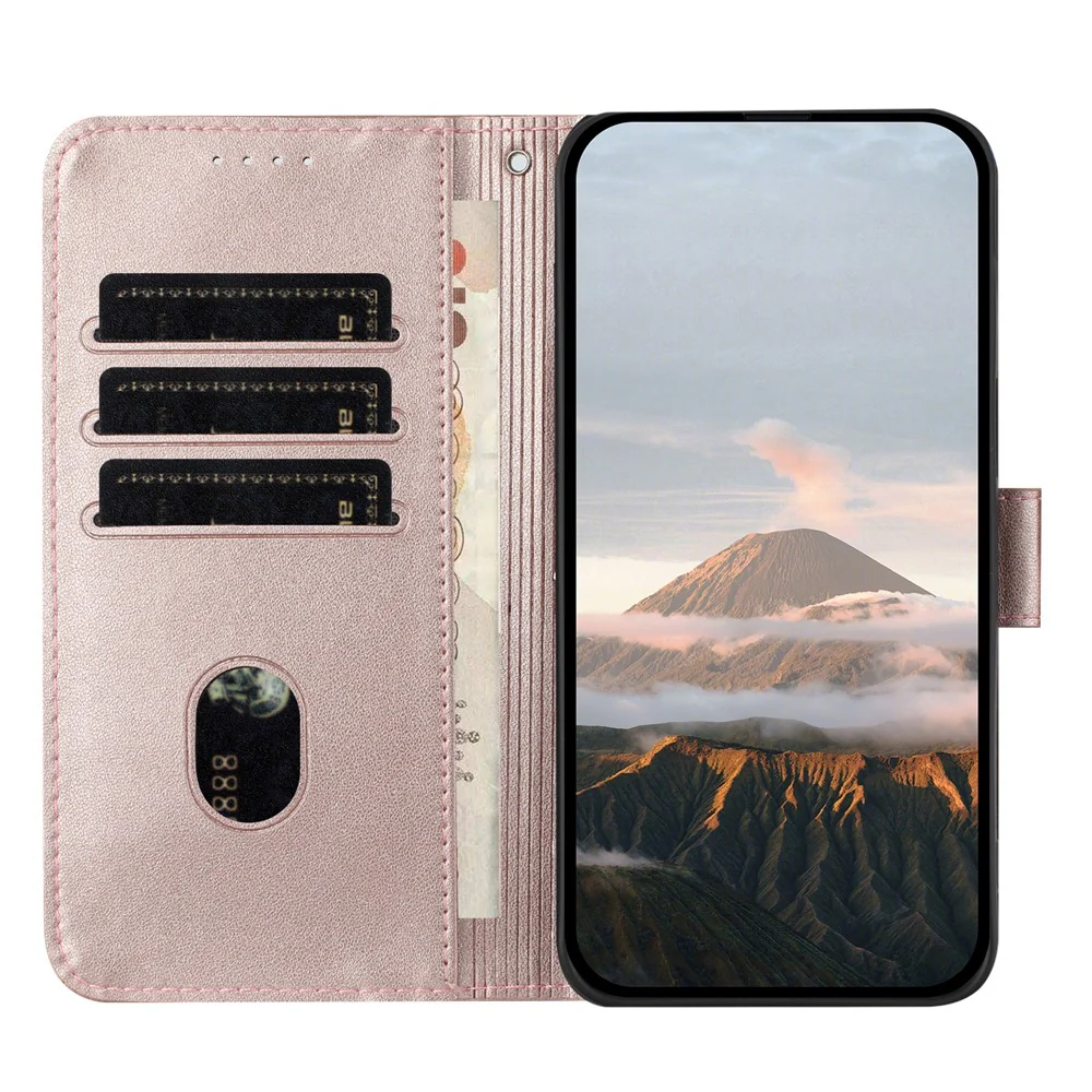 For Oppo Reno14 Pro 5G (China) / Oppo Reno14 Pro 5G (Global) Case Triangle Imprint Leather Phone Cover with Lanyard - Rose Gold - Image 7