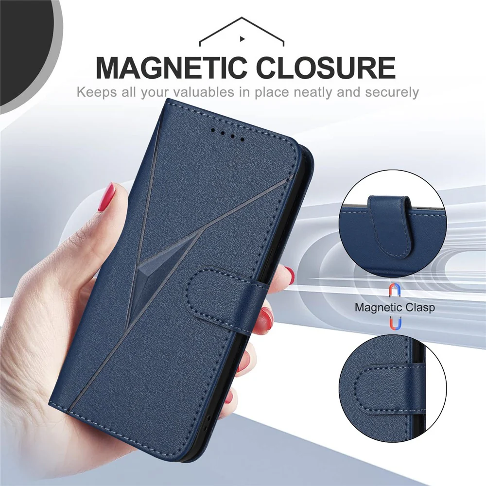 For Oppo Reno14 Pro 5G (China) / Oppo Reno14 Pro 5G (Global) Case Triangle Imprint Leather Phone Cover with Lanyard - Royal Blue - Image 2