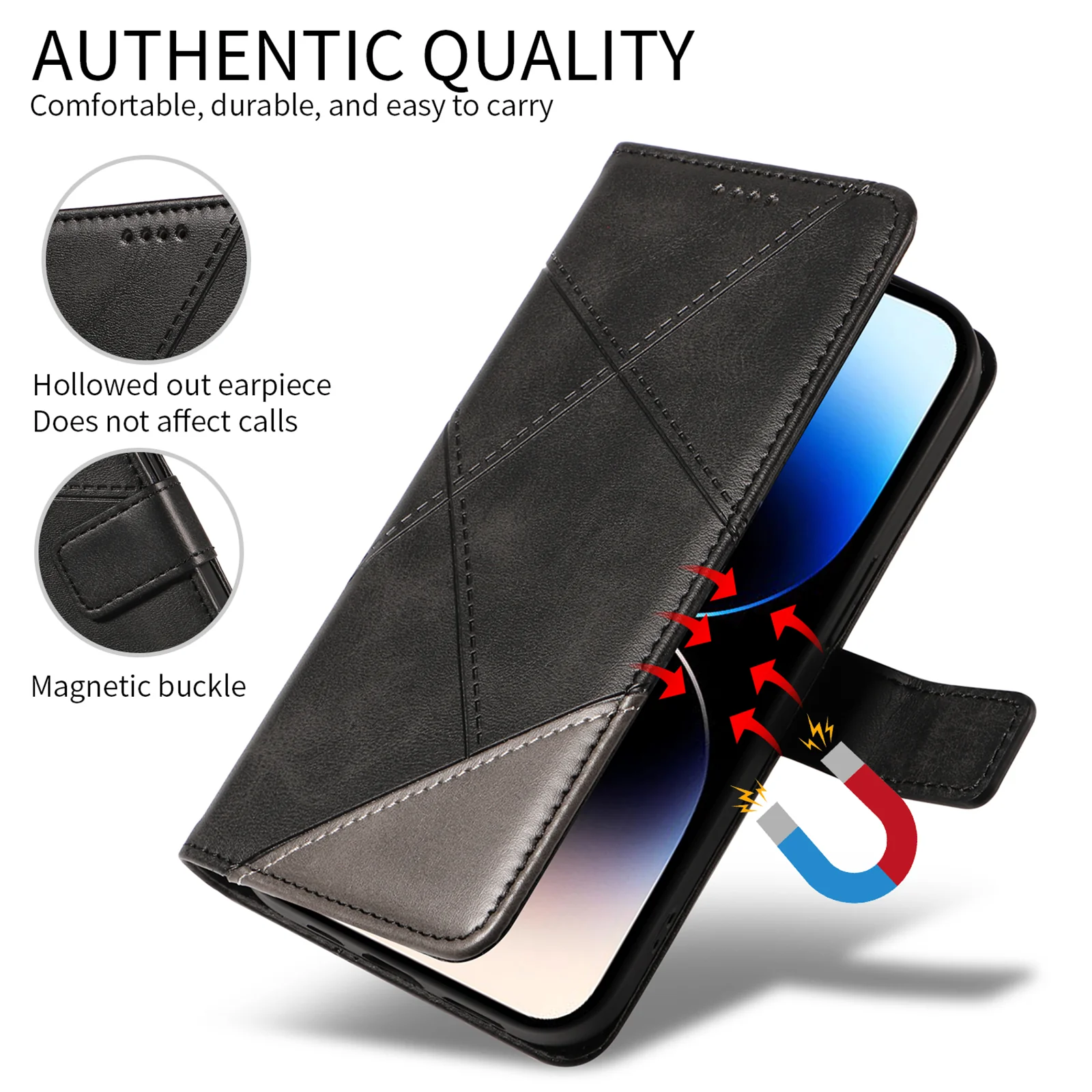 For Oppo Reno14 Pro 5G (China) / Oppo Reno14 Pro 5G (Global) Leather Case Geometric Line Design Wallet Phone Cover with Wrist Strap - Black - Image 6