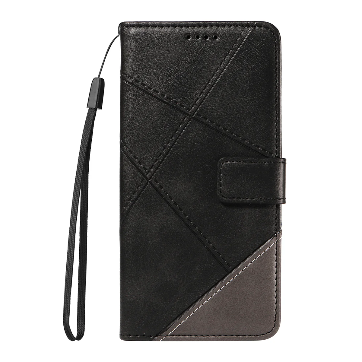 For Oppo Reno14 Pro 5G (China) / Oppo Reno14 Pro 5G (Global) Leather Case Geometric Line Design Wallet Phone Cover with Wrist Strap - Black - Image 7