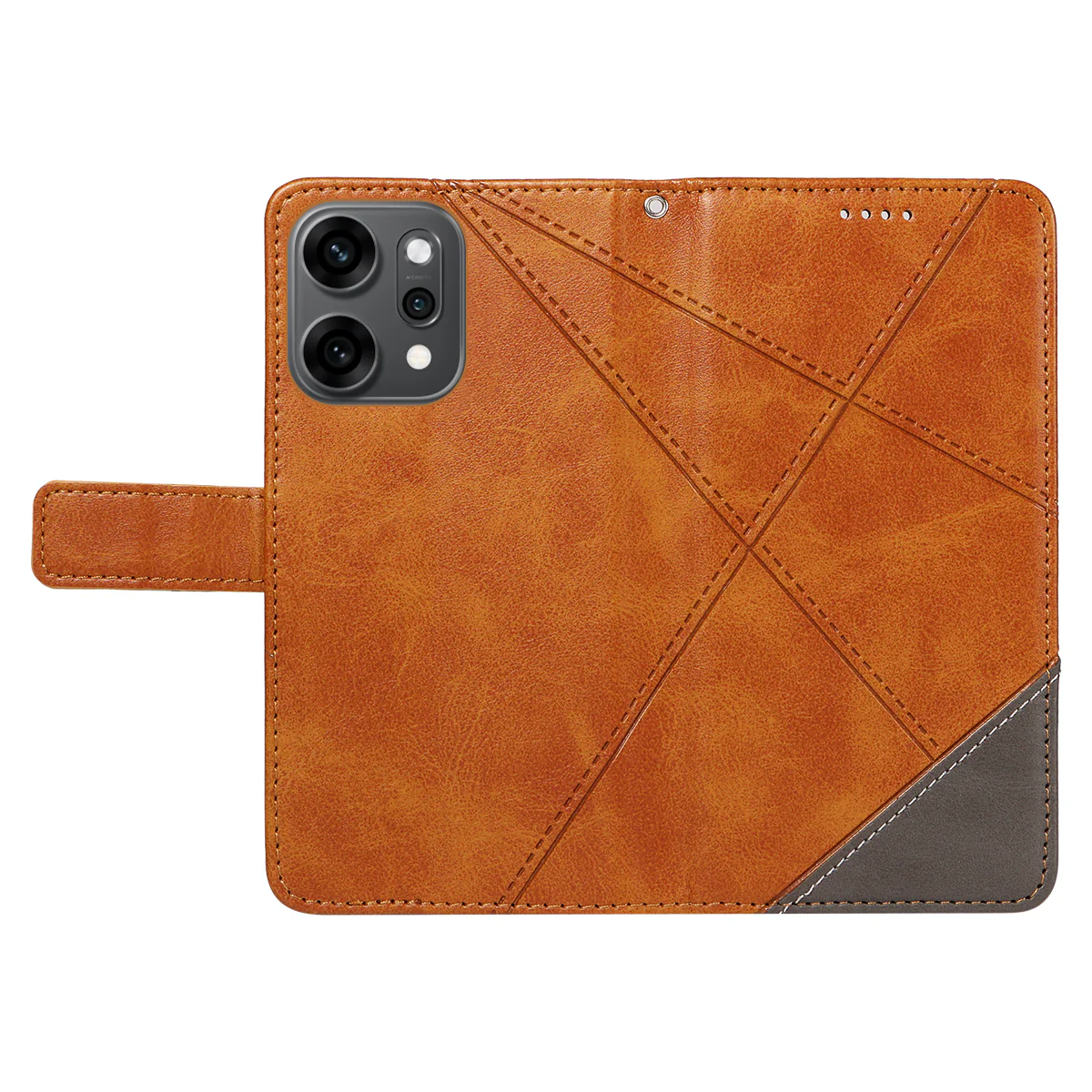 For Oppo Reno14 Pro 5G (China) / Oppo Reno14 Pro 5G (Global) Leather Case Geometric Line Design Wallet Phone Cover with Wrist Strap - Brown - Image 3