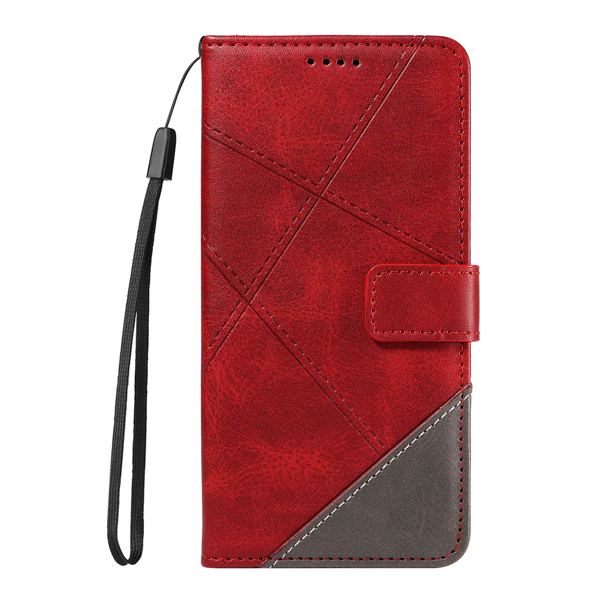 For Oppo Reno14 Pro 5G (China) / Oppo Reno14 Pro 5G (Global) Leather Case Geometric Line Design Wallet Phone Cover with Wrist Strap - Red - Image 7