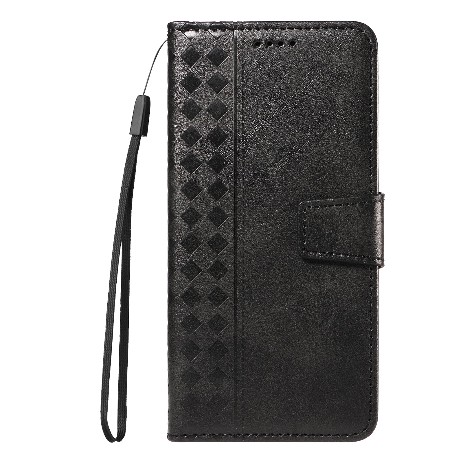 For Oppo Reno14 Pro 5G (China) / Oppo Reno14 Pro 5G (Global) Leather Case Wallet Stand Grids Imprinted Phone Cover with Strap - Black - Image 6