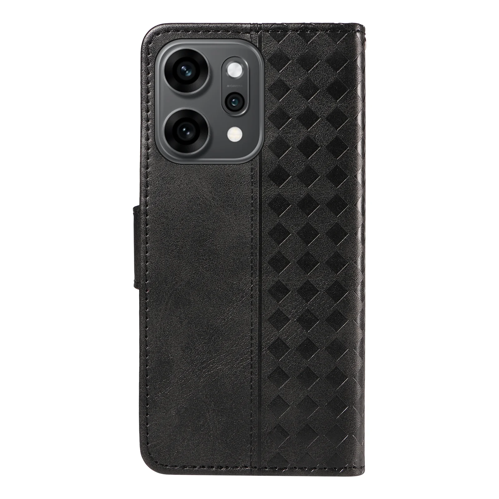 For Oppo Reno14 Pro 5G (China) / Oppo Reno14 Pro 5G (Global) Leather Case Wallet Stand Grids Imprinted Phone Cover with Strap - Black - Image 7