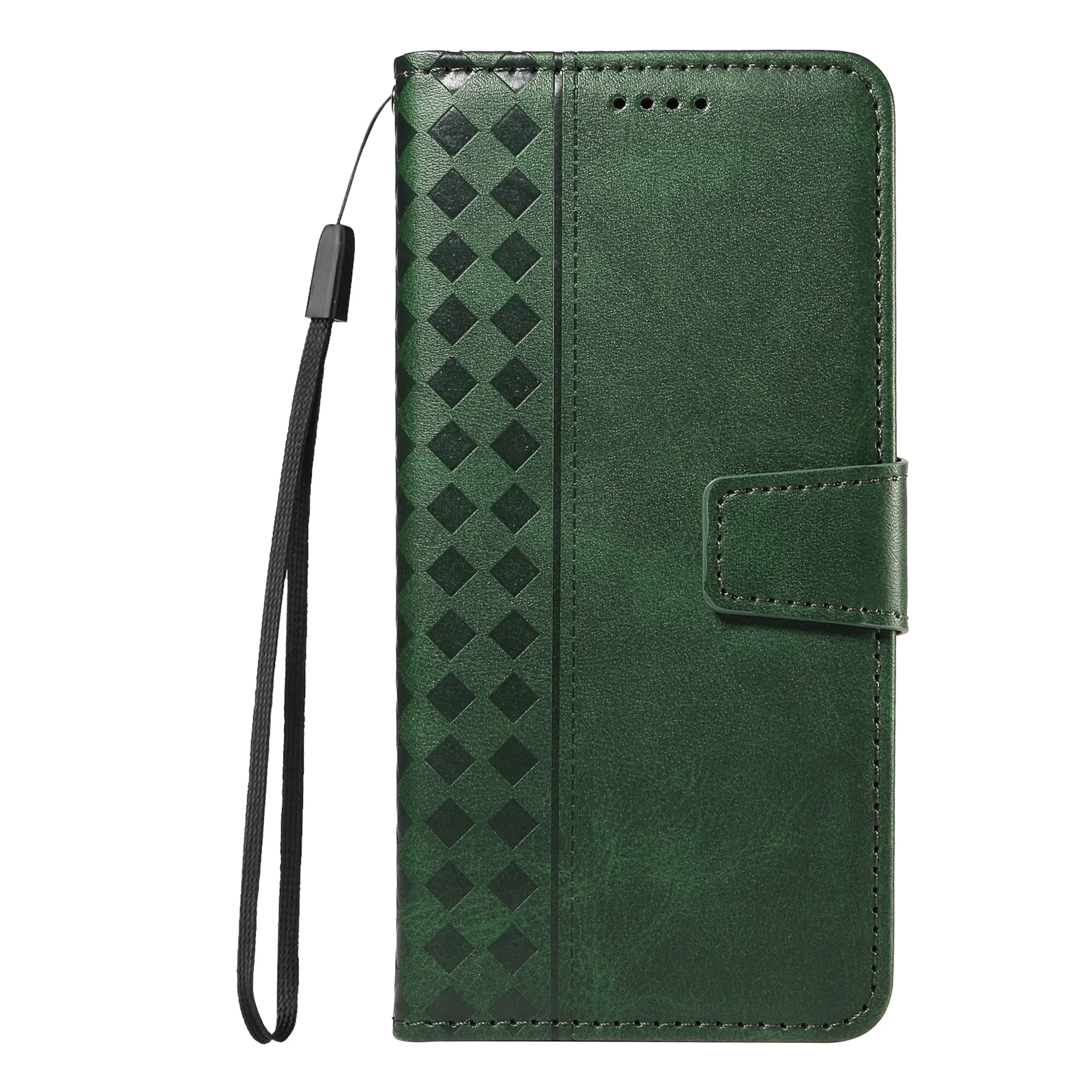 For Oppo Reno14 Pro 5G (China) / Oppo Reno14 Pro 5G (Global) Leather Case Wallet Stand Grids Imprinted Phone Cover with Strap - Green - Image 6