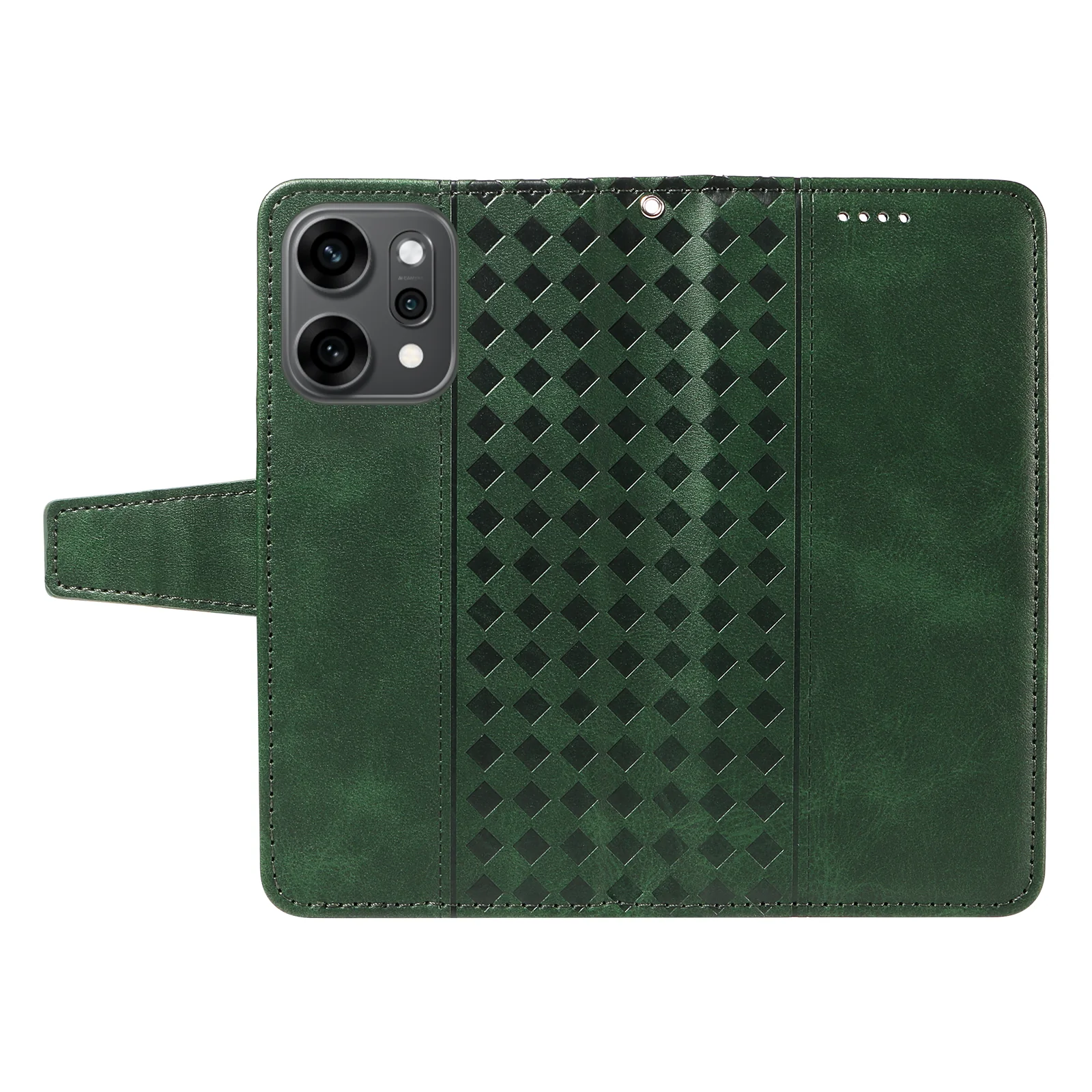 For Oppo Reno14 Pro 5G (China) / Oppo Reno14 Pro 5G (Global) Leather Case Wallet Stand Grids Imprinted Phone Cover with Strap - Green - Image 8