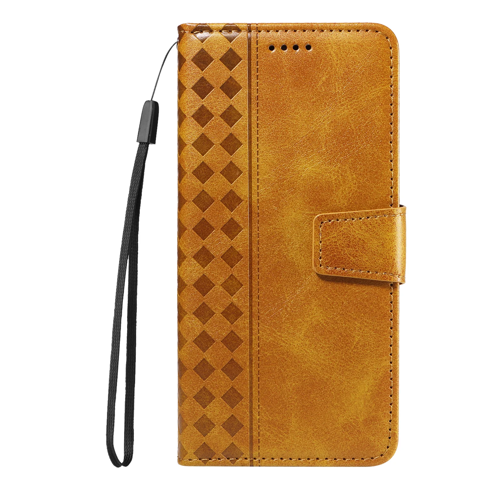 For Oppo Reno14 Pro 5G (China) / Oppo Reno14 Pro 5G (Global) Leather Case Wallet Stand Grids Imprinted Phone Cover with Strap - Yellow - Image 6
