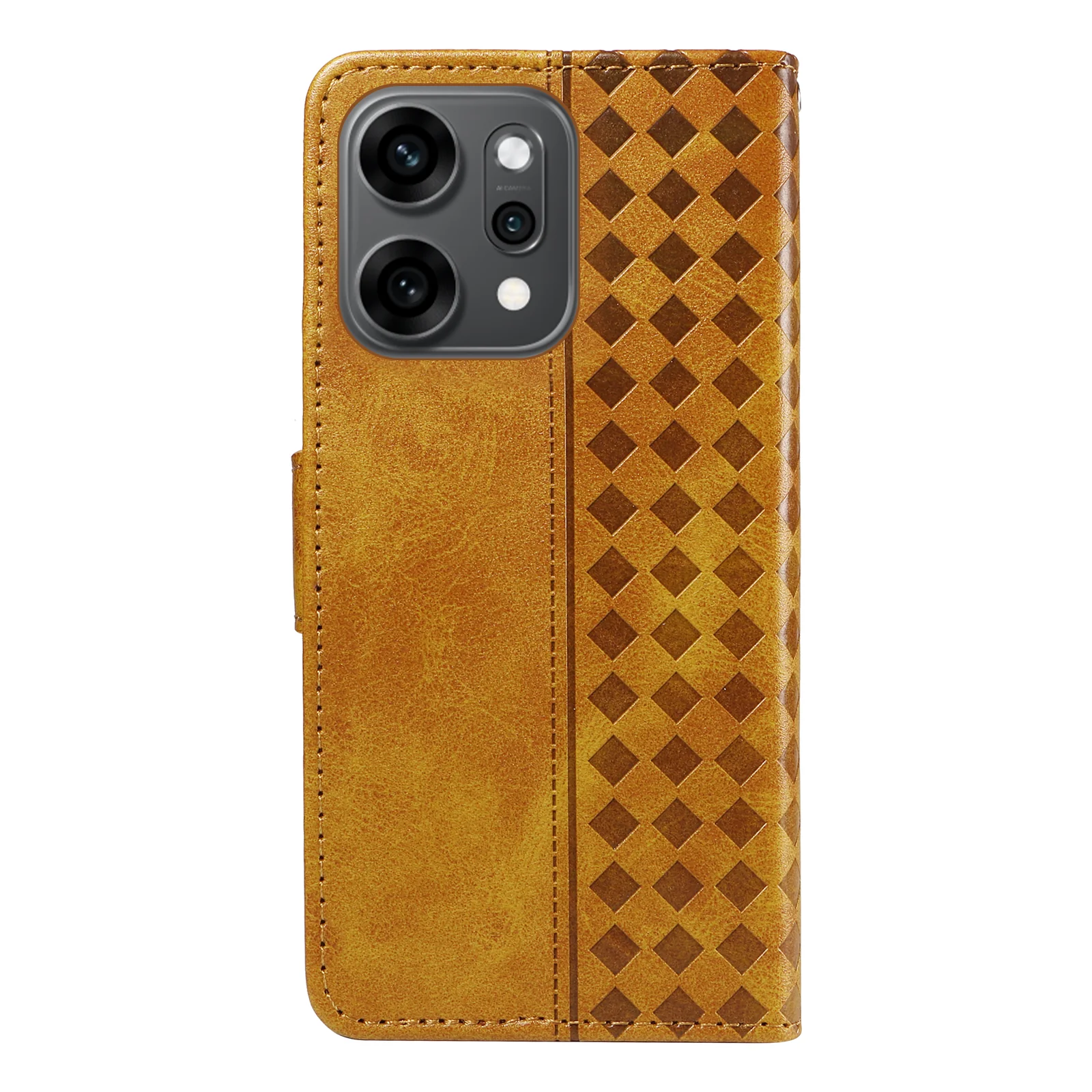 For Oppo Reno14 Pro 5G (China) / Oppo Reno14 Pro 5G (Global) Leather Case Wallet Stand Grids Imprinted Phone Cover with Strap - Yellow - Image 7