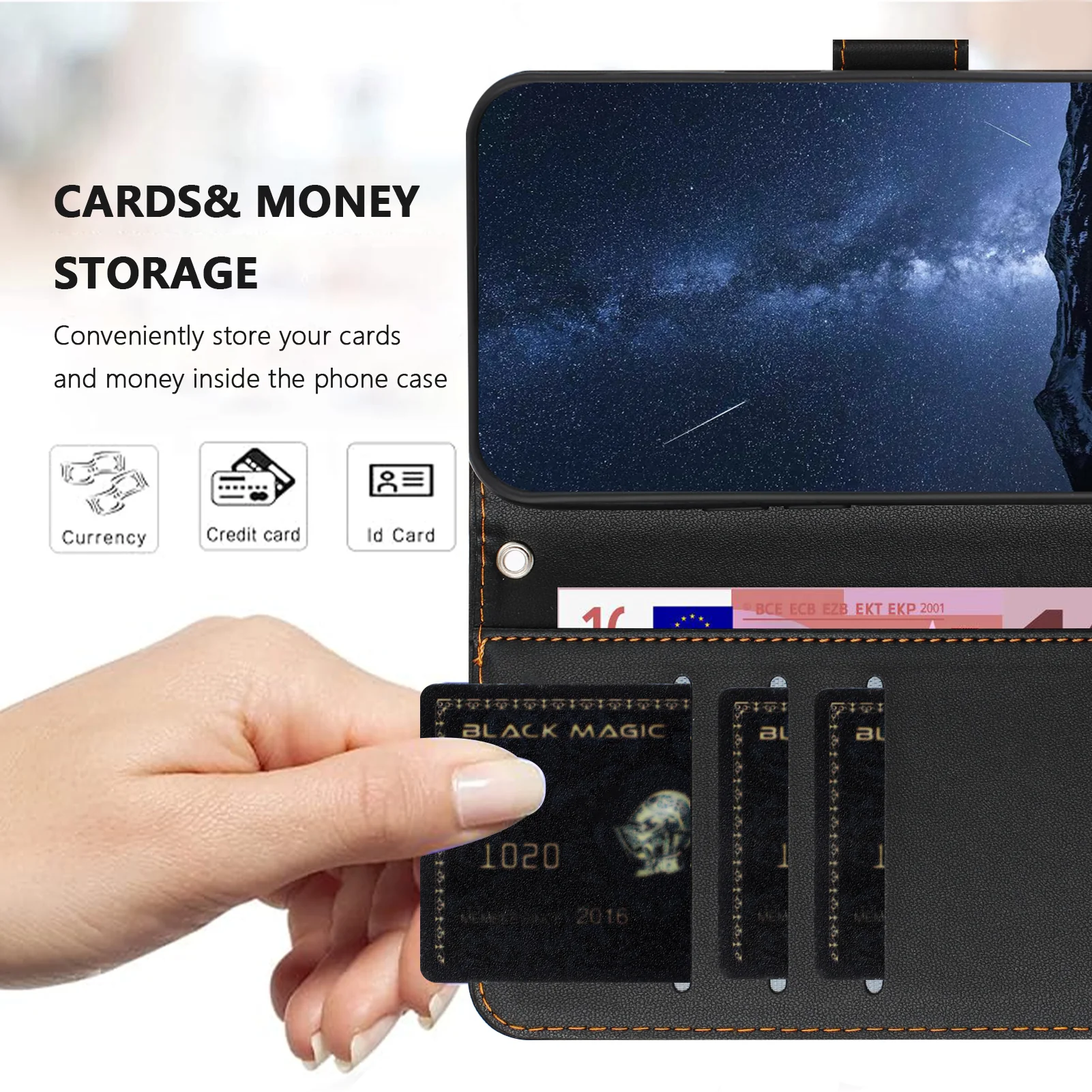 For Oppo Reno14 Pro 5G (China) / Oppo Reno14 Pro 5G (Global) Leather Case Wallet Stand Solid Color Anti Drop Phone Cover - Black - Image 2