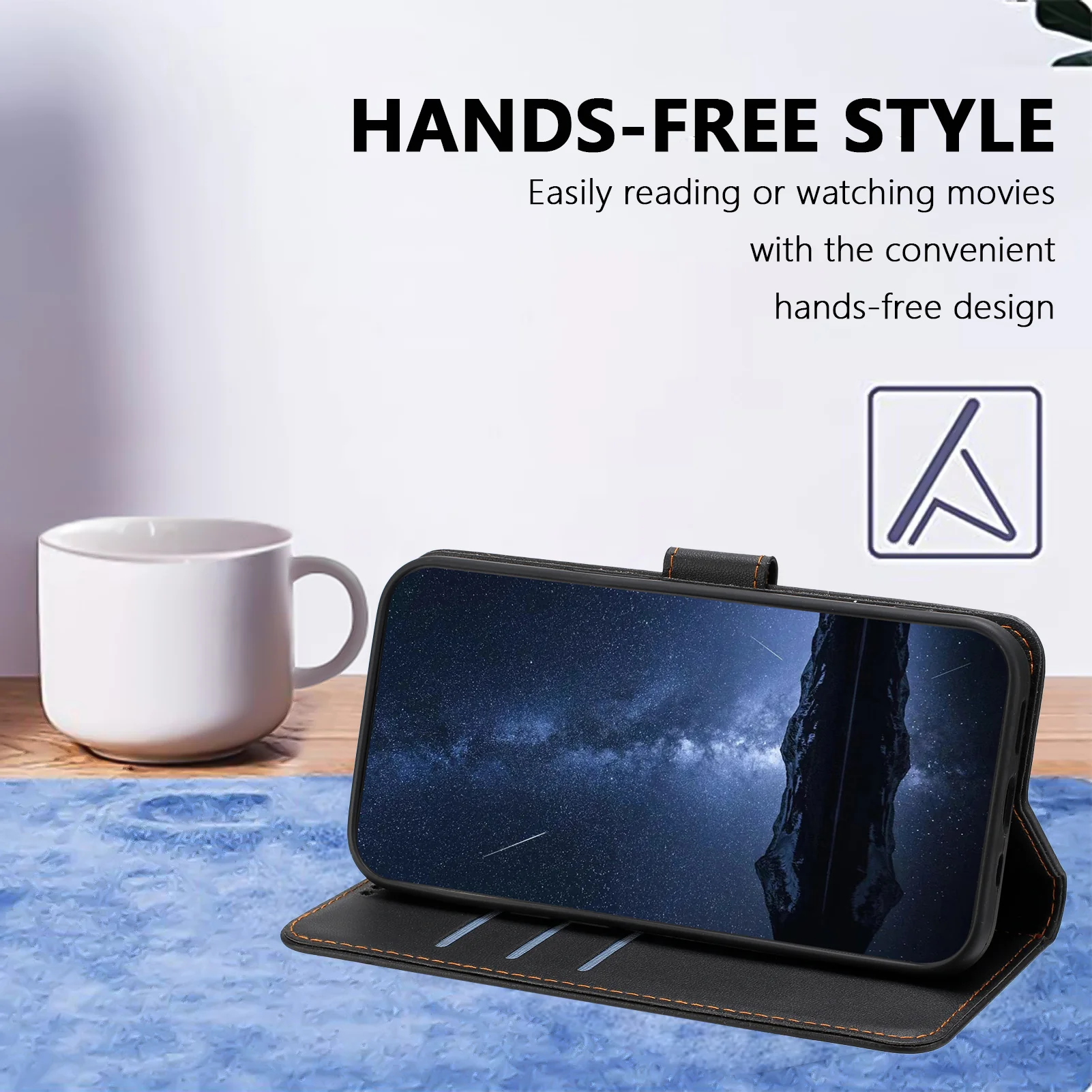 For Oppo Reno14 Pro 5G (China) / Oppo Reno14 Pro 5G (Global) Leather Case Wallet Stand Solid Color Anti Drop Phone Cover - Black - Image 4