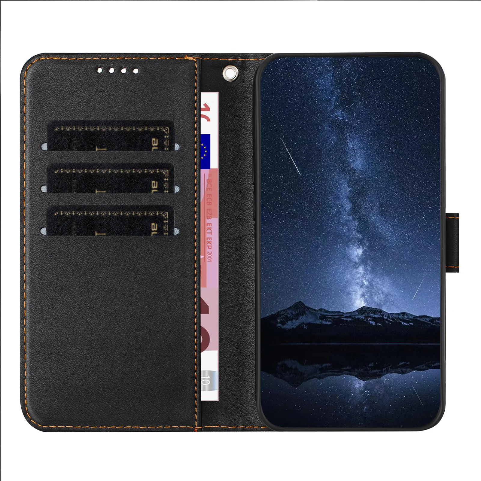 For Oppo Reno14 Pro 5G (China) / Oppo Reno14 Pro 5G (Global) Leather Case Wallet Stand Solid Color Anti Drop Phone Cover - Black - Image 6