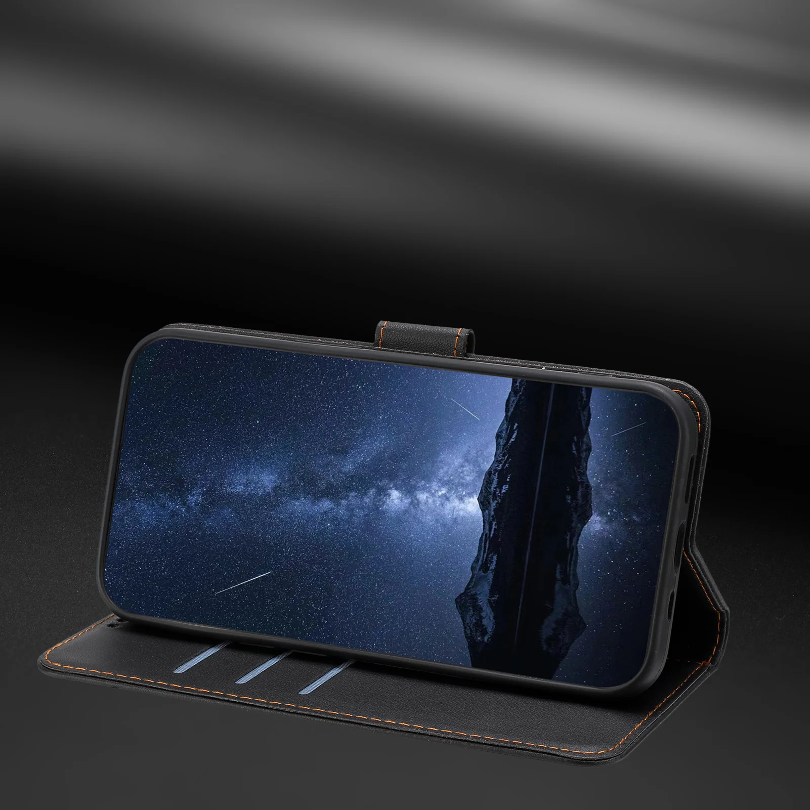 For Oppo Reno14 Pro 5G (China) / Oppo Reno14 Pro 5G (Global) Leather Case Wallet Stand Solid Color Anti Drop Phone Cover - Black - Image 8