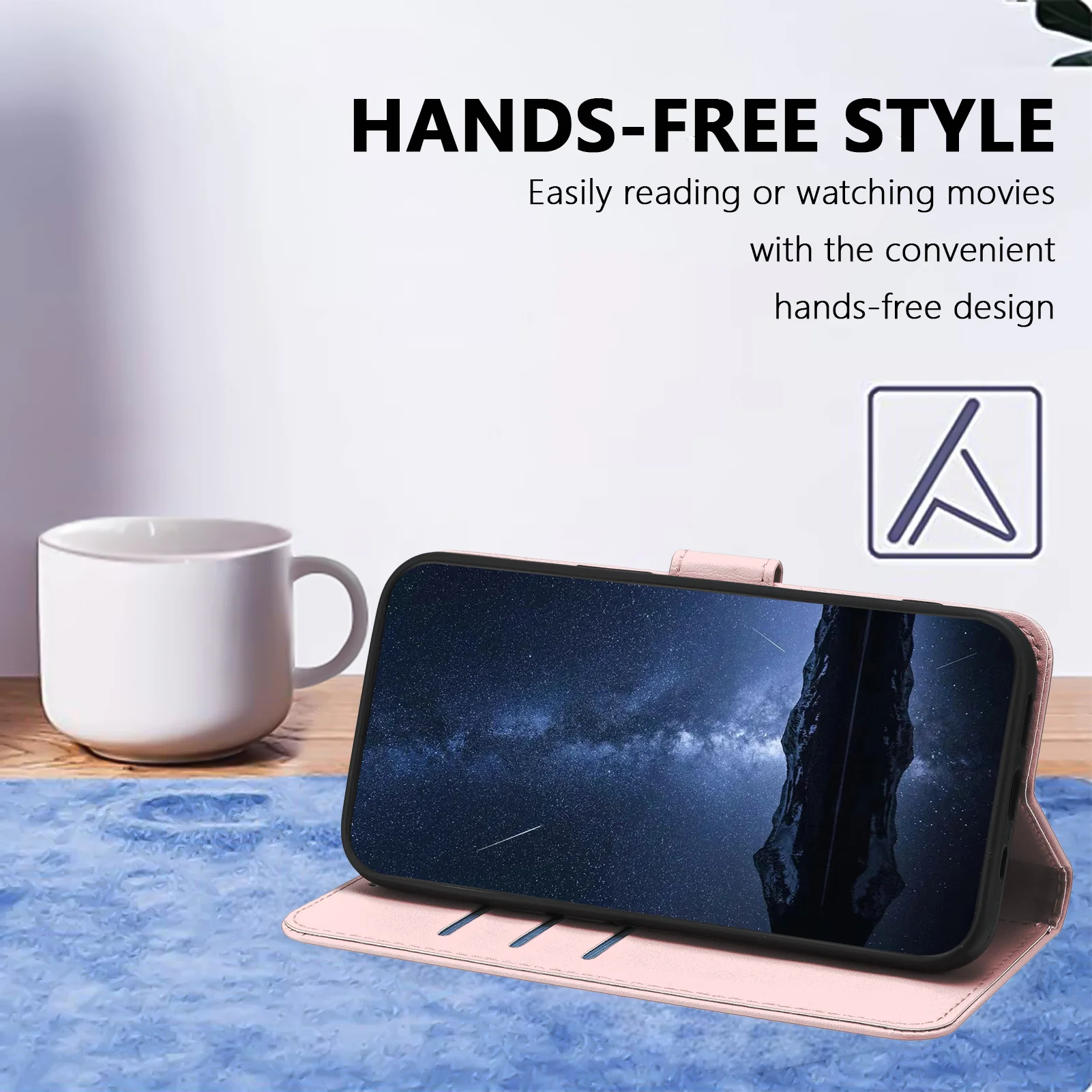 For Oppo Reno14 Pro 5G (China) / Oppo Reno14 Pro 5G (Global) Leather Case Wallet Stand Solid Color Anti Drop Phone Cover - Rose Gold - Image 4
