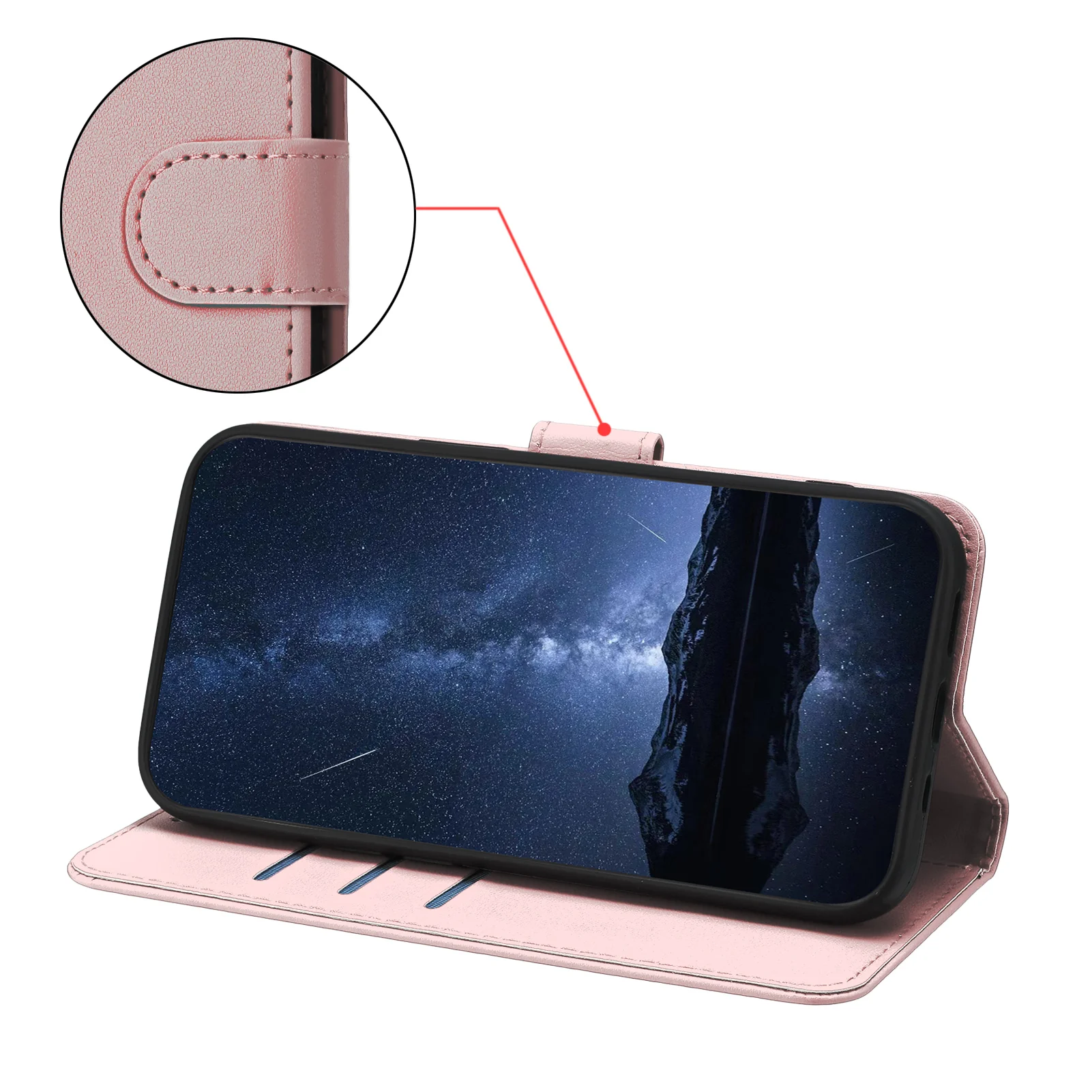 For Oppo Reno14 Pro 5G (China) / Oppo Reno14 Pro 5G (Global) Leather Case Wallet Stand Solid Color Anti Drop Phone Cover - Rose Gold - Image 5