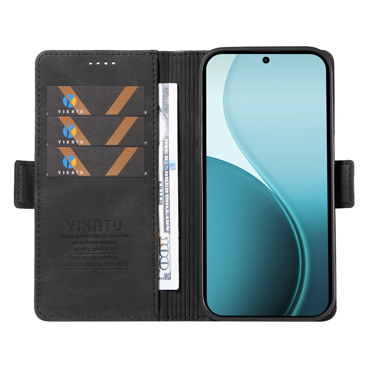 For Oppo Reno14 Pro 5G (China) / Oppo Reno14 Pro 5G (Global) Leather Case YIKATU YK-005 Skin-touch Feeling Wallet Phone Cover - Black - Image 2