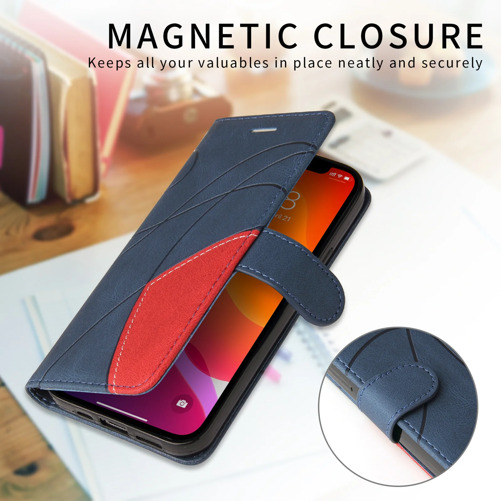 For Oppo Reno14 Pro 5G (China) / Oppo Reno14 Pro 5G (Global) Leather Phone Case Stand Wallet with Bi-colour Splicing Design - Blue - Image 4