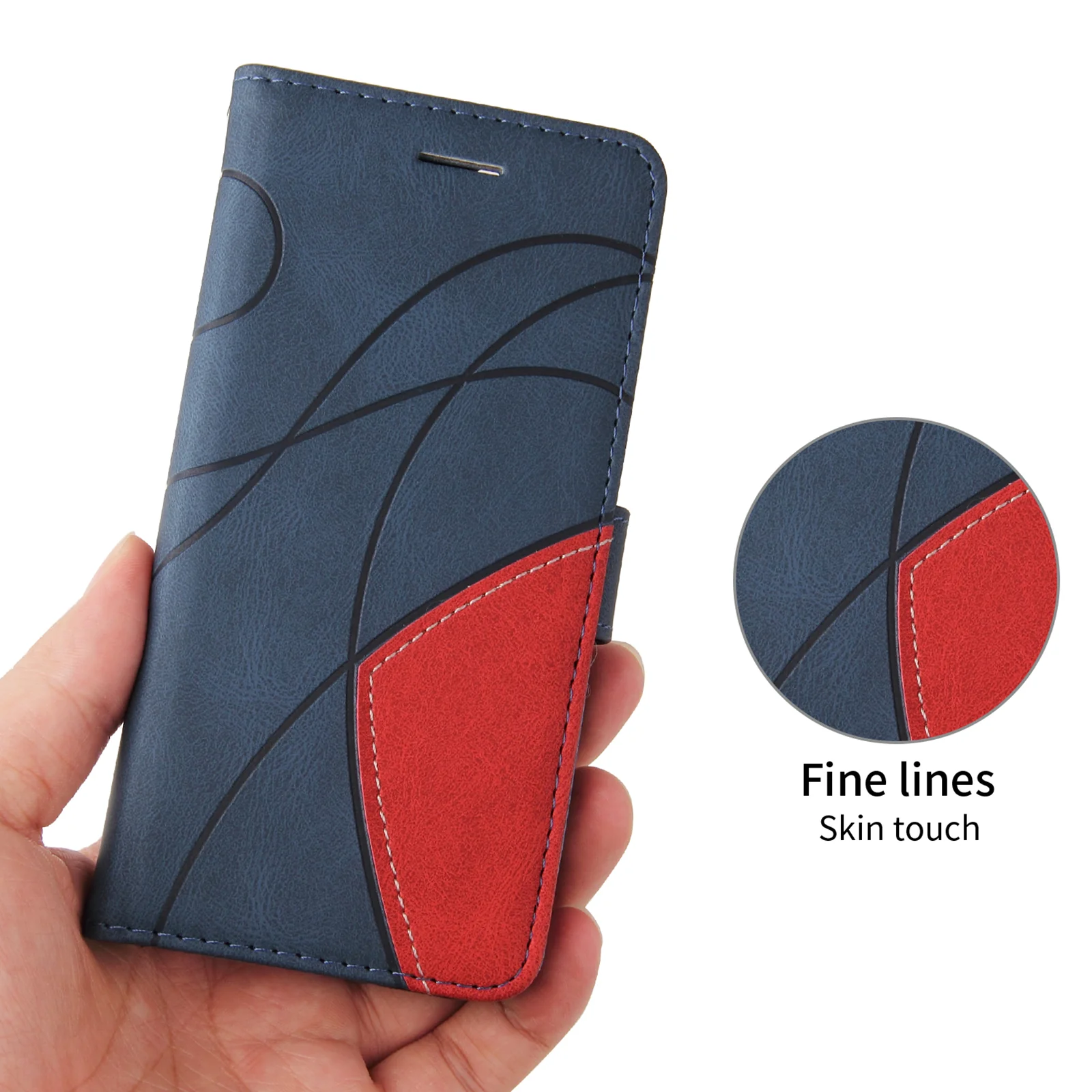 For Oppo Reno14 Pro 5G (China) / Oppo Reno14 Pro 5G (Global) Leather Phone Case Stand Wallet with Bi-colour Splicing Design - Blue - Image 7