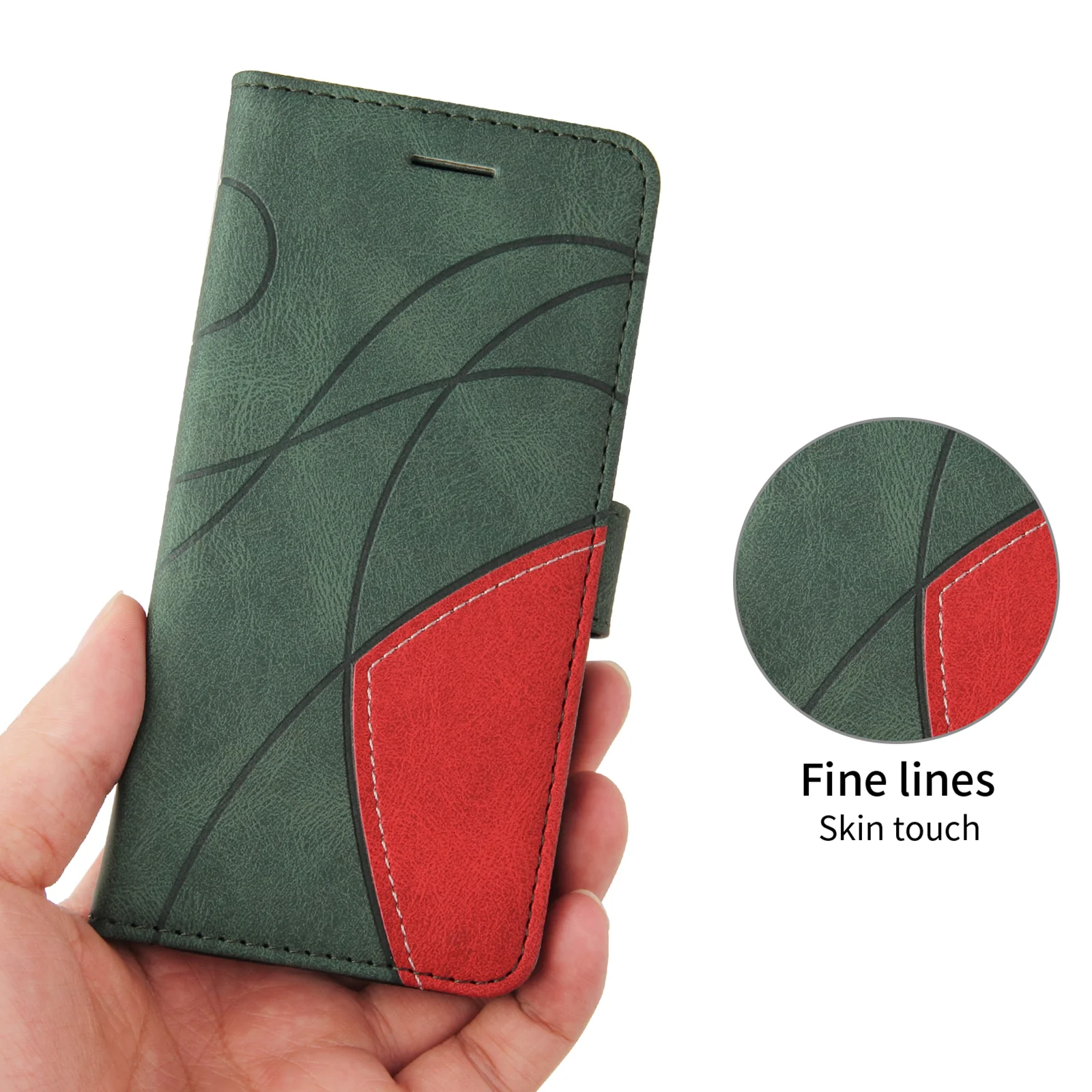 For Oppo Reno14 Pro 5G (China) / Oppo Reno14 Pro 5G (Global) Leather Phone Case Stand Wallet with Bi-colour Splicing Design - Green - Image 5