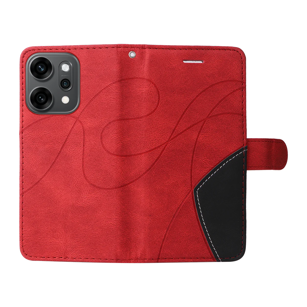 For Oppo Reno14 Pro 5G (China) / Oppo Reno14 Pro 5G (Global) Leather Phone Case Stand Wallet with Bi-colour Splicing Design - Red - Image 3