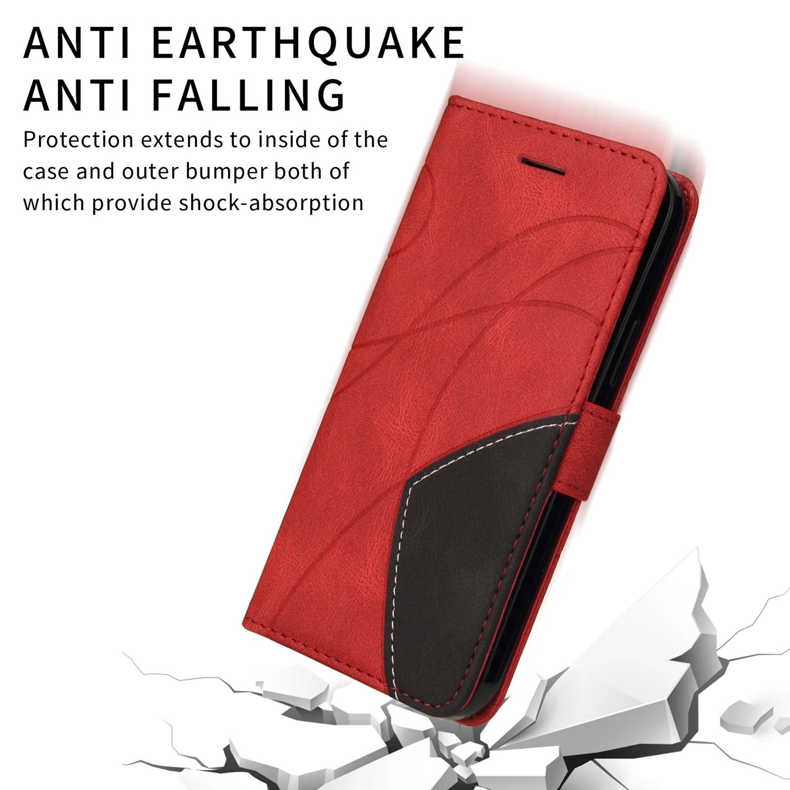 For Oppo Reno14 Pro 5G (China) / Oppo Reno14 Pro 5G (Global) Leather Phone Case Stand Wallet with Bi-colour Splicing Design - Red - Image 6