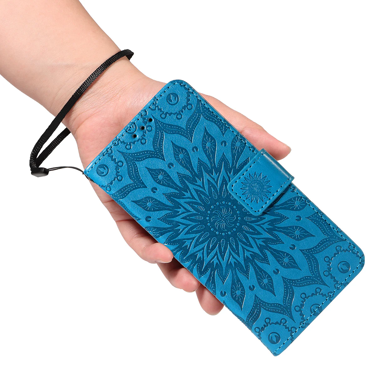 For Oppo Reno14 Pro 5G (China) / Oppo Reno14 Pro 5G (Global) Leather Wallet Case Sunflower Imprinted Phone Cover - Blue - Image 8