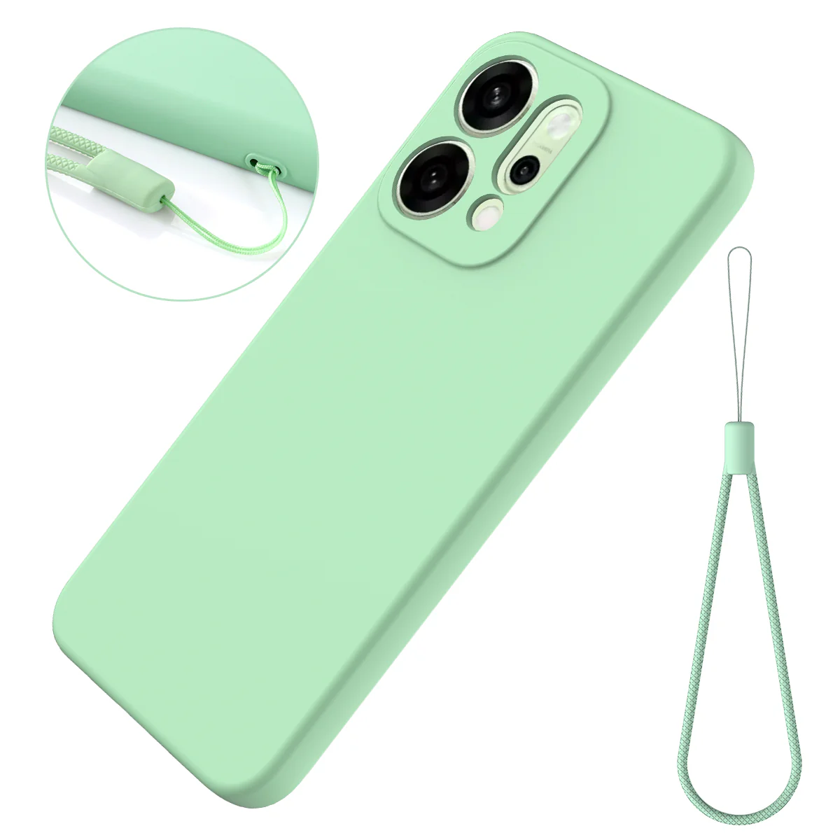 For Oppo Reno14 Pro 5G (China) / Oppo Reno14 Pro 5G (Global) Liquid Silicone Case Phone Back Cover with Hand Strap - Green - Image 7