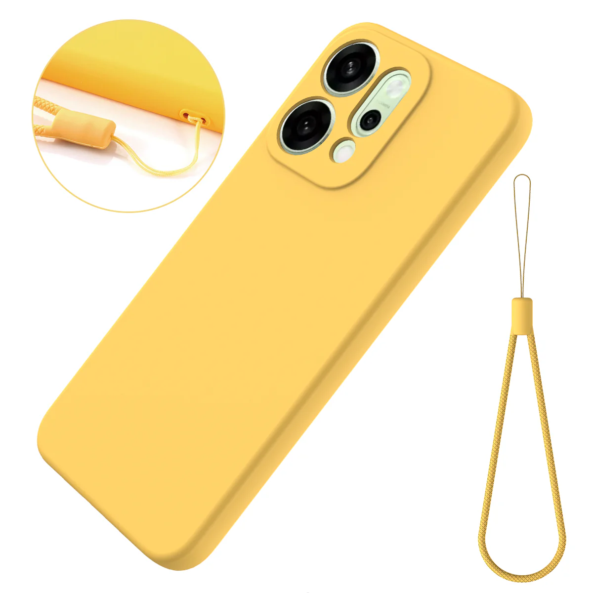 For Oppo Reno14 Pro 5G (China) / Oppo Reno14 Pro 5G (Global) Liquid Silicone Case Phone Back Cover with Hand Strap - Yellow - Image 7