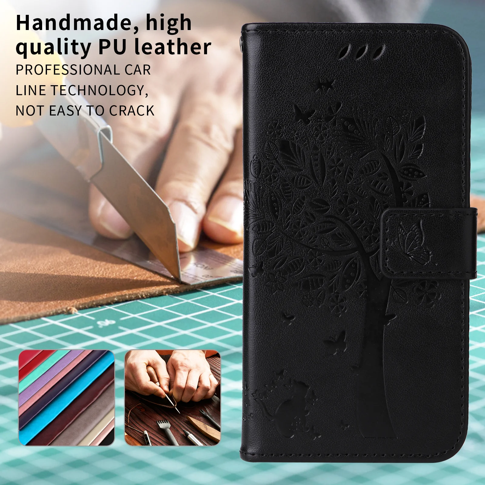 For Oppo Reno14 Pro 5G (China) / Oppo Reno14 Pro 5G (Global) Phone Case with Stand Cat Tree Pattern Leather Wallet Mobile Cover -  Black - Image 3