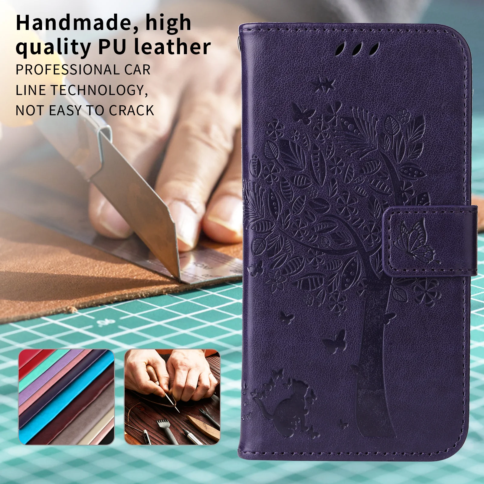For Oppo Reno14 Pro 5G (China) / Oppo Reno14 Pro 5G (Global) Phone Case with Stand Cat Tree Pattern Leather Wallet Mobile Cover - Purple - Image 5