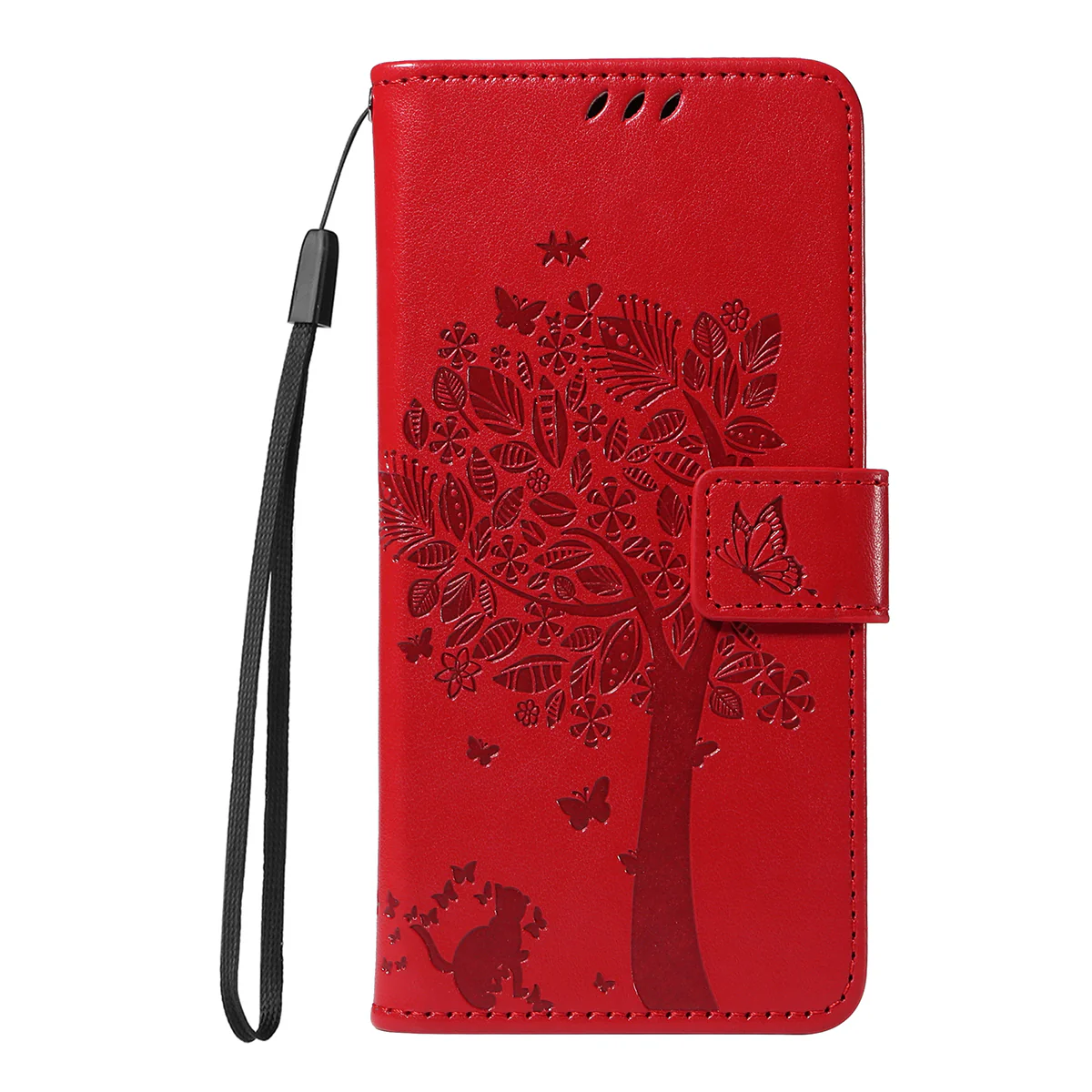 For Oppo Reno14 Pro 5G (China) / Oppo Reno14 Pro 5G (Global) Phone Case with Stand Cat Tree Pattern Leather Wallet Mobile Cover - Red - Image 6