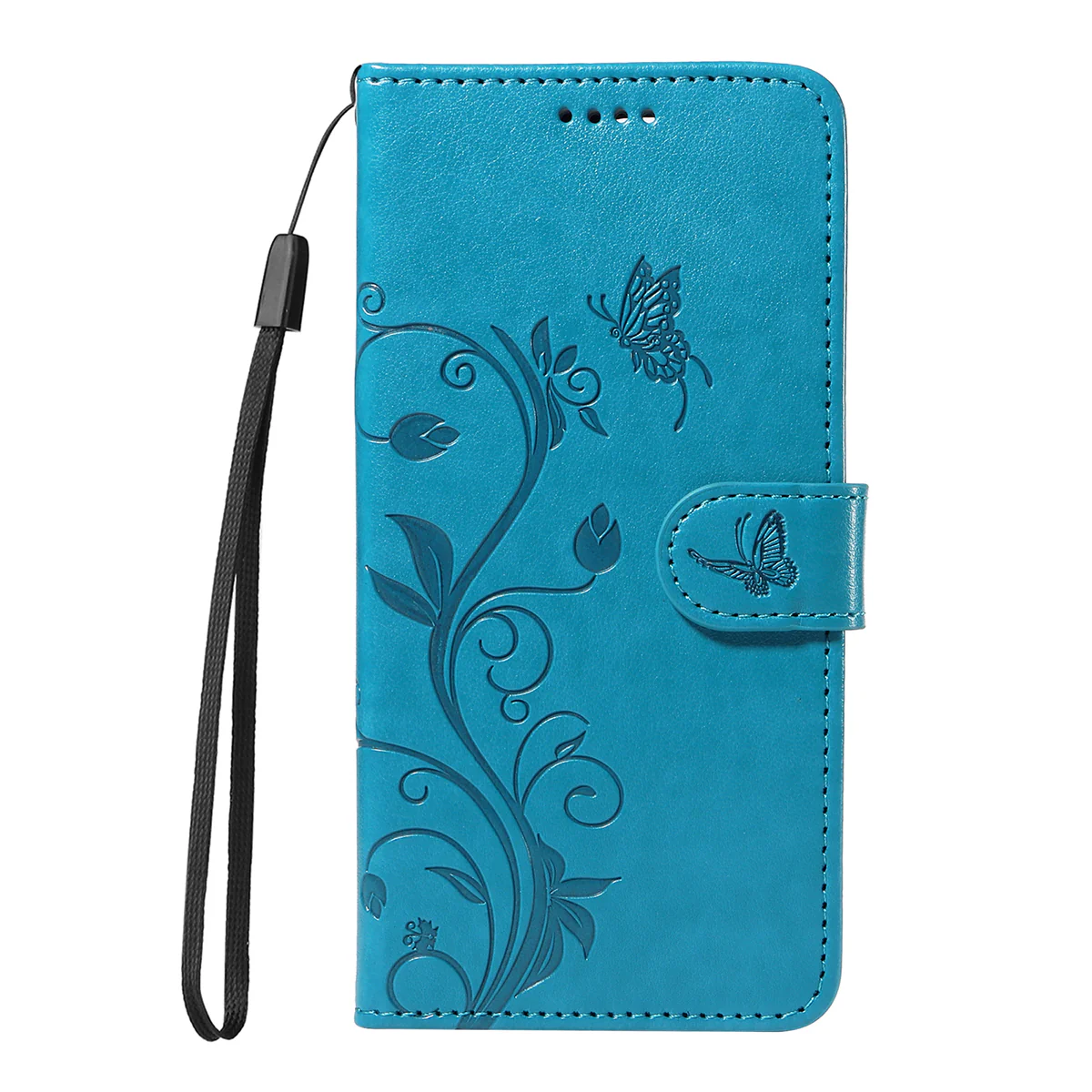 For Oppo Reno14 Pro 5G (China) / Oppo Reno14 Pro 5G (Global) PU Leather Cases Flower Pattern Wallet Stand Phone Cover with Strap - Blue - Image 5