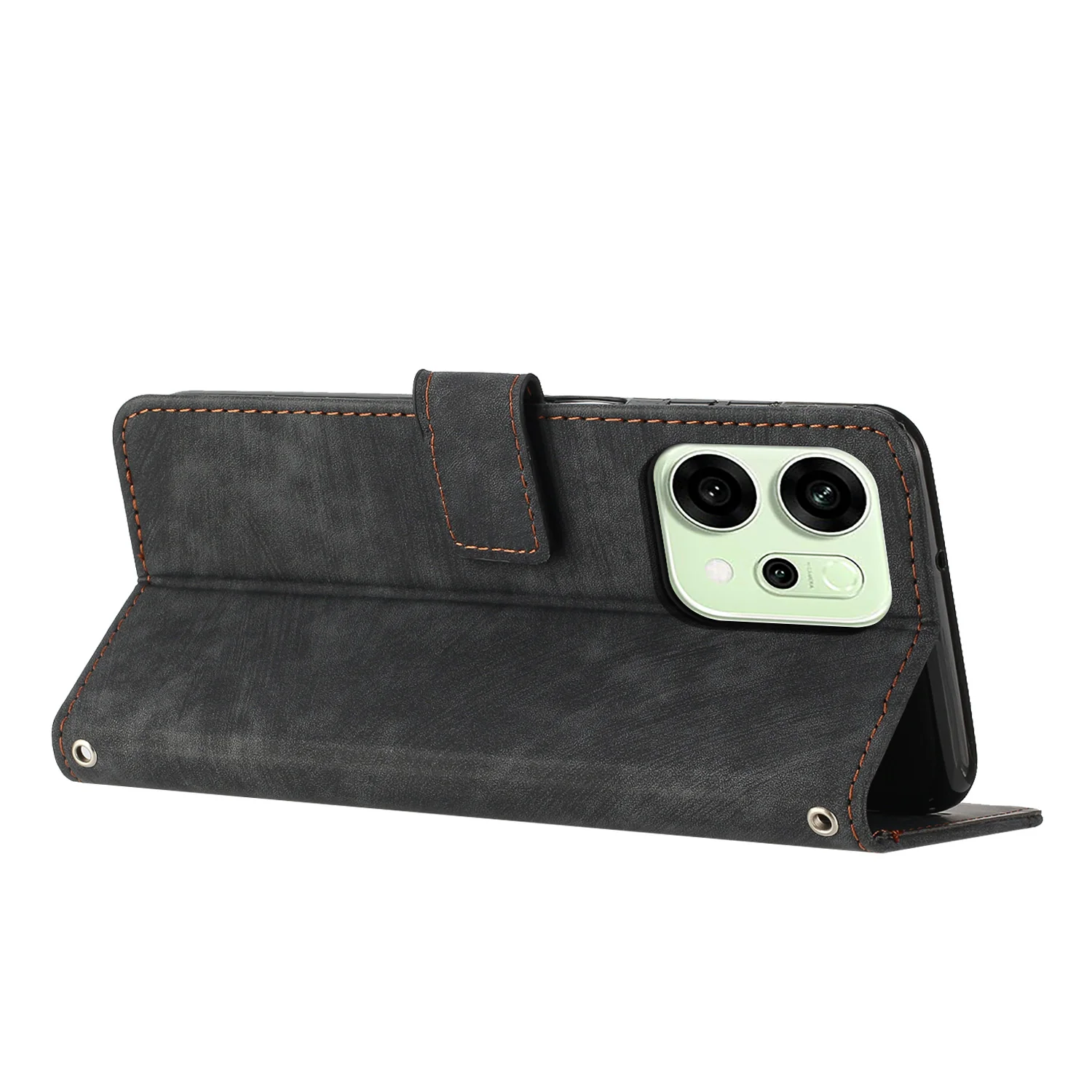 For Oppo Reno14 Pro 5G (China) / Oppo Reno14 Pro 5G (Global) Stand Case Imprinted Lines Leather Phone Cover - Black - Image 2