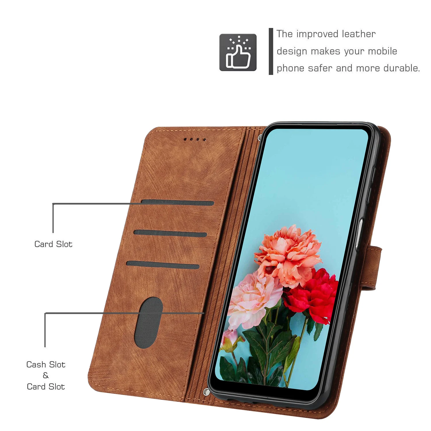 For Oppo Reno14 Pro 5G (China) / Oppo Reno14 Pro 5G (Global) Stand Case Imprinted Lines Leather Phone Cover - Brown - Image 7