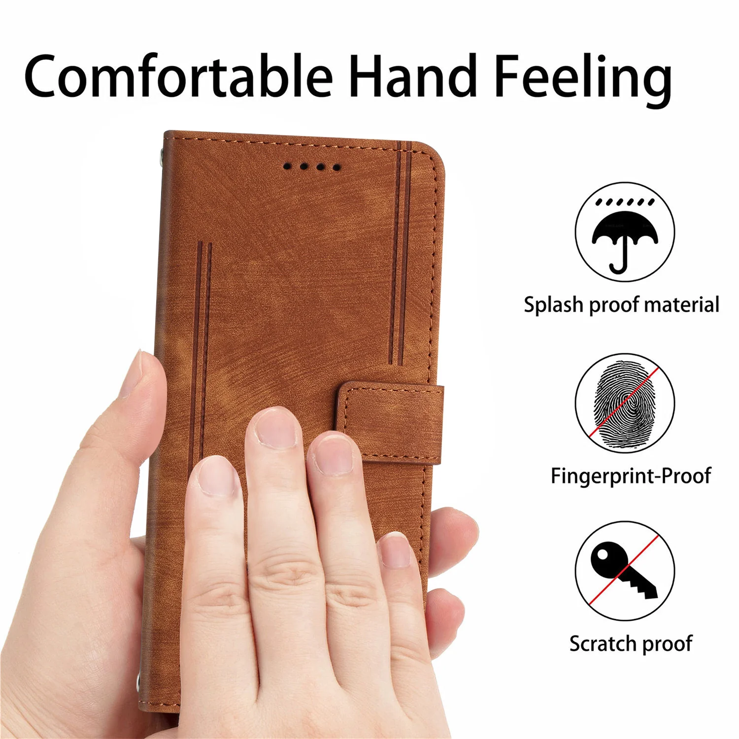 For Oppo Reno14 Pro 5G (China) / Oppo Reno14 Pro 5G (Global) Stand Case Imprinted Lines Leather Phone Cover - Brown - Image 8